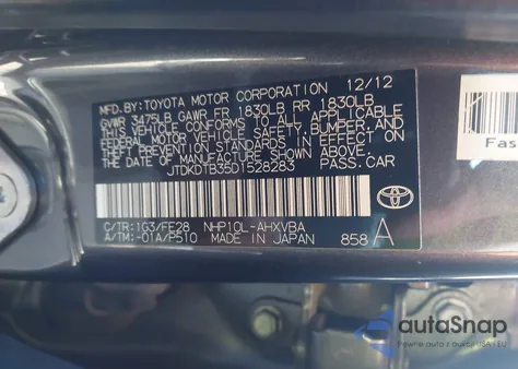 2013 Toyota Prius C One z USA, uszkodzony, nr VIN JTDKDTB35D1528283